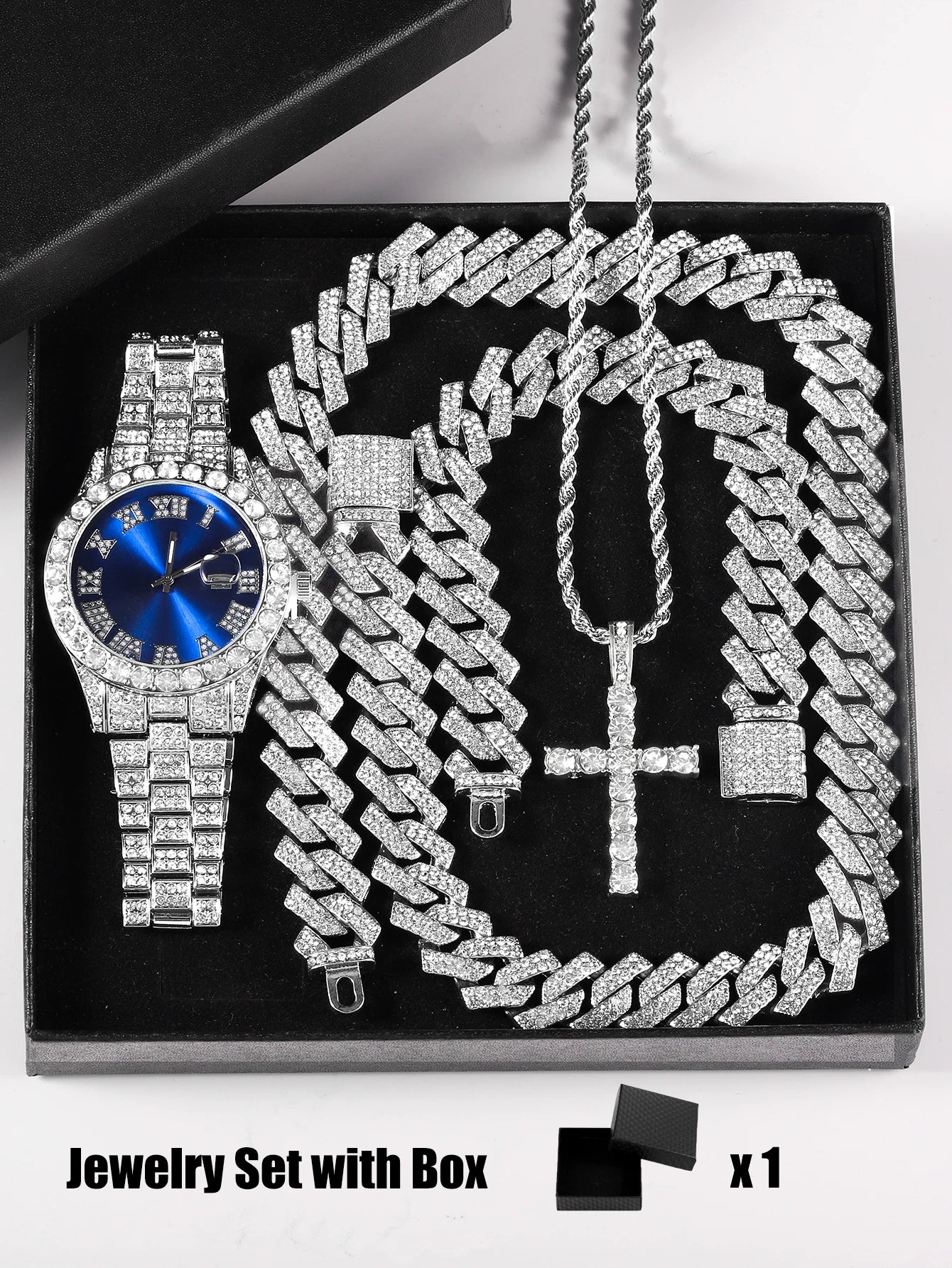 Iced Out Luxury Watch, Bracelet & Necklace Set – HipHop Cuban Chain