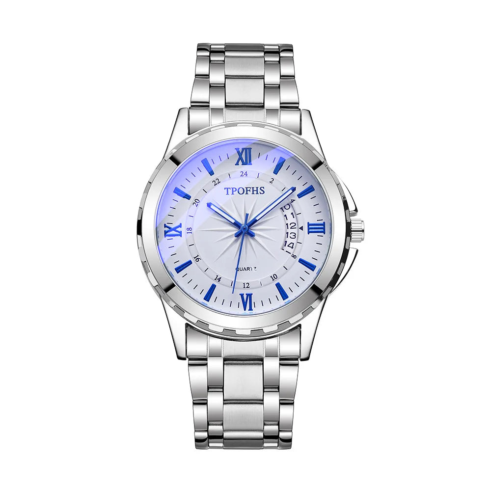 Men’s Stainless Steel Business Watch – Waterproof Quartz Wristwatch with Calendar