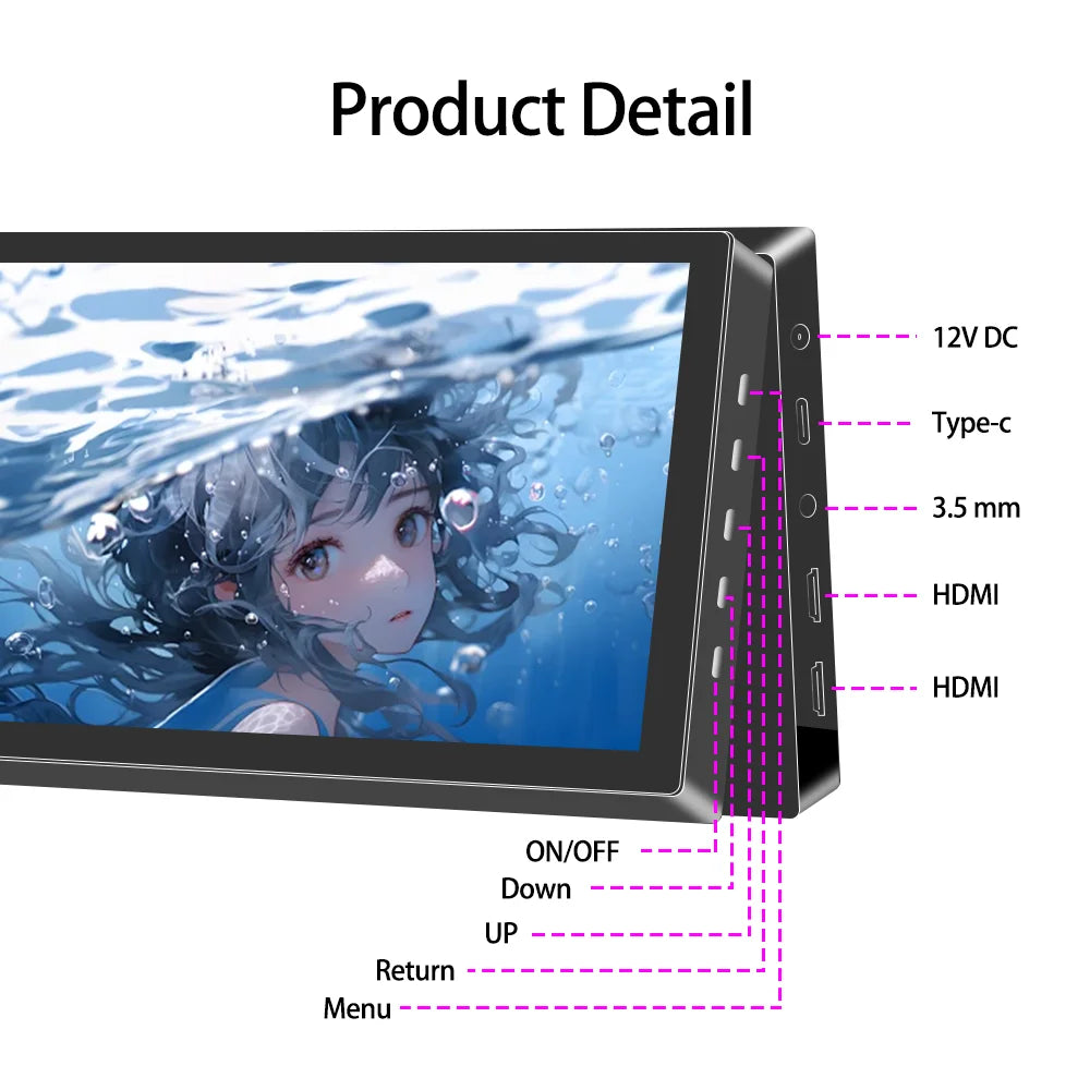 8/7” Touchscreen Portable Monitor – 1024x600 60Hz HDMI for PC & Laptop