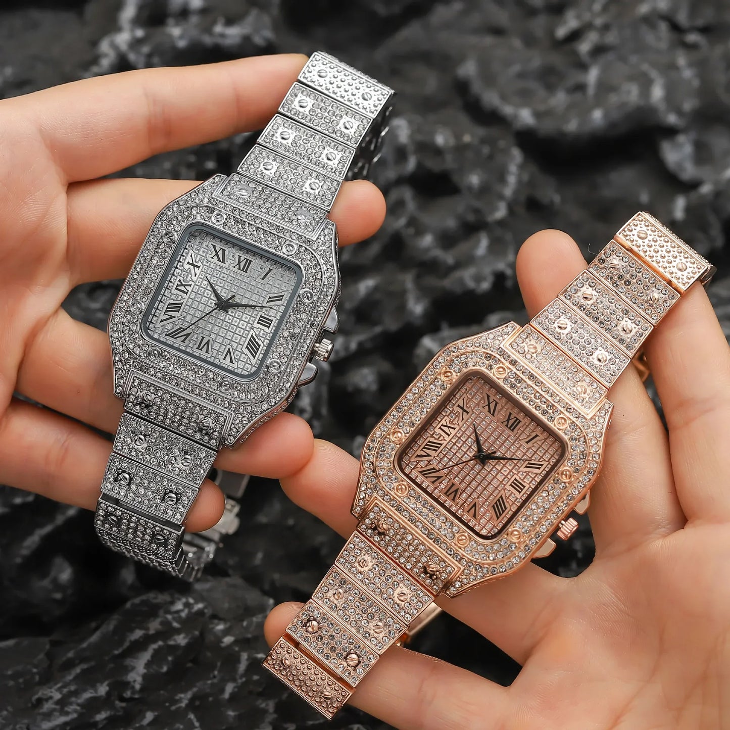 Luxury Rhinestone Quartz Watch – Unisex Square Dial