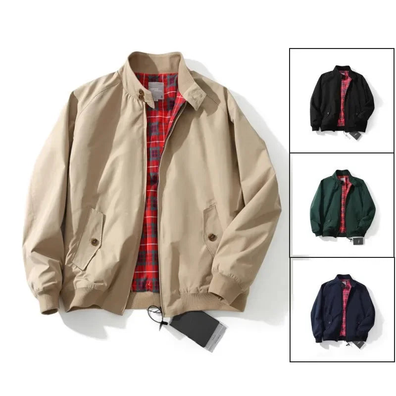 Autumn New Style Harlington Retro British Pilot Jacket Men's Loose Pure Color Stand Collar Three-Proof Outerwear Trendy