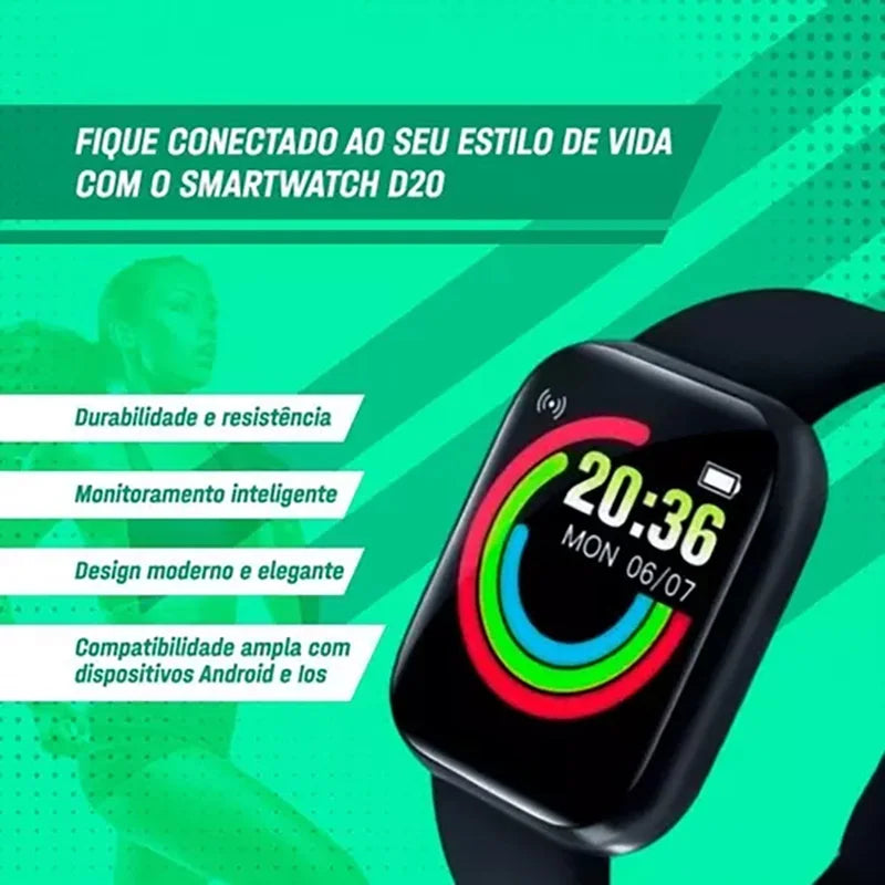 D20 Smartwatch for Men & Women – Fitness Tracker Heart Rate Monitor