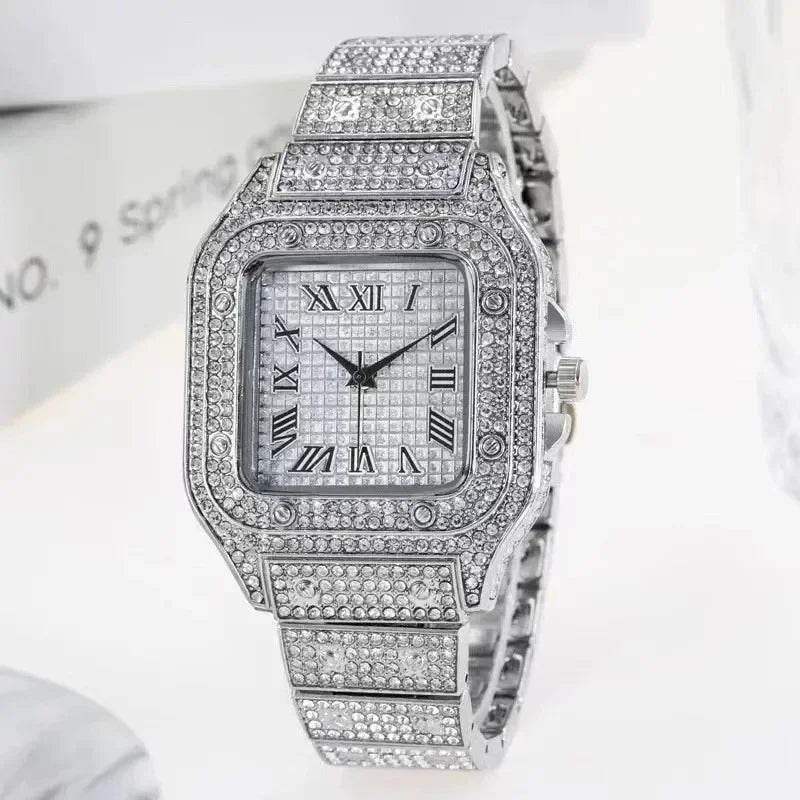 Luxury Rhinestone Quartz Watch – Unisex Square Dial