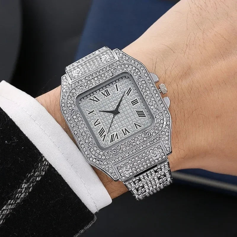 Luxury Rhinestone Quartz Watch – Unisex Square Dial