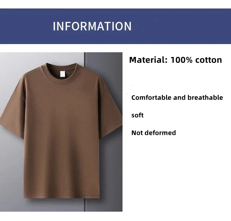 Men’s 100% Cotton Summer Short Sleeve Round Neck T-Shirt – Breathable