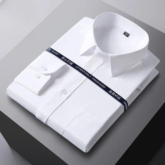 New Men Formal Shirt Long Sleeve Office Solid Color Anti-Wrinkle Fashion Business Pocket White Social Pocket Shirts S-6XL 7XL