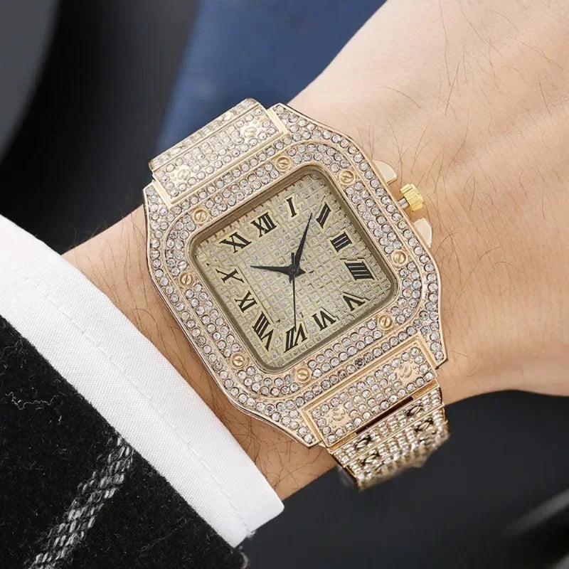 Luxury Rhinestone Quartz Watch – Unisex Square Dial