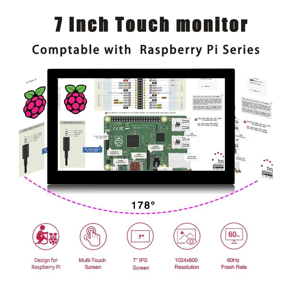 8/7” Touchscreen Portable Monitor – 1024x600 60Hz HDMI for PC & Laptop