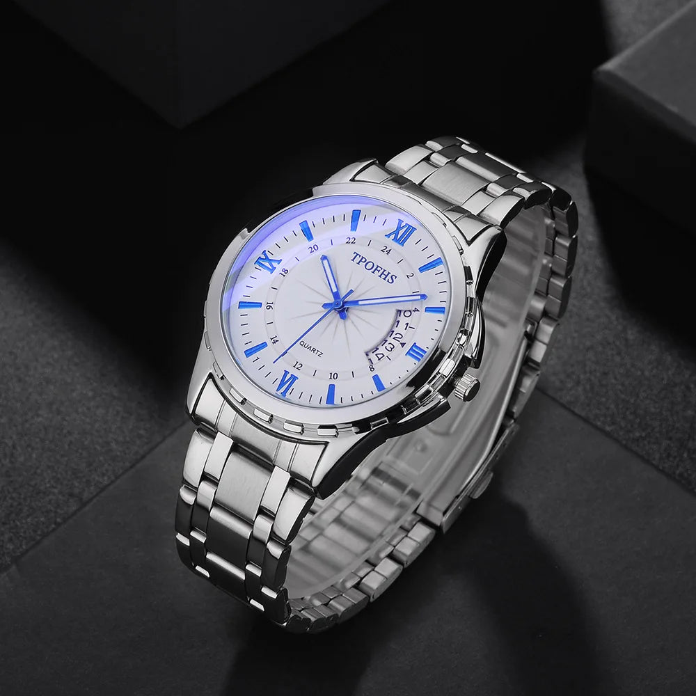 Men’s Stainless Steel Business Watch – Waterproof Quartz Wristwatch with Calendar