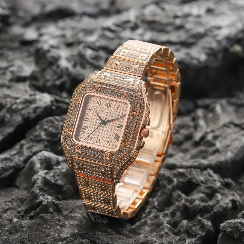 Luxury Rhinestone Quartz Watch – Unisex Square Dial