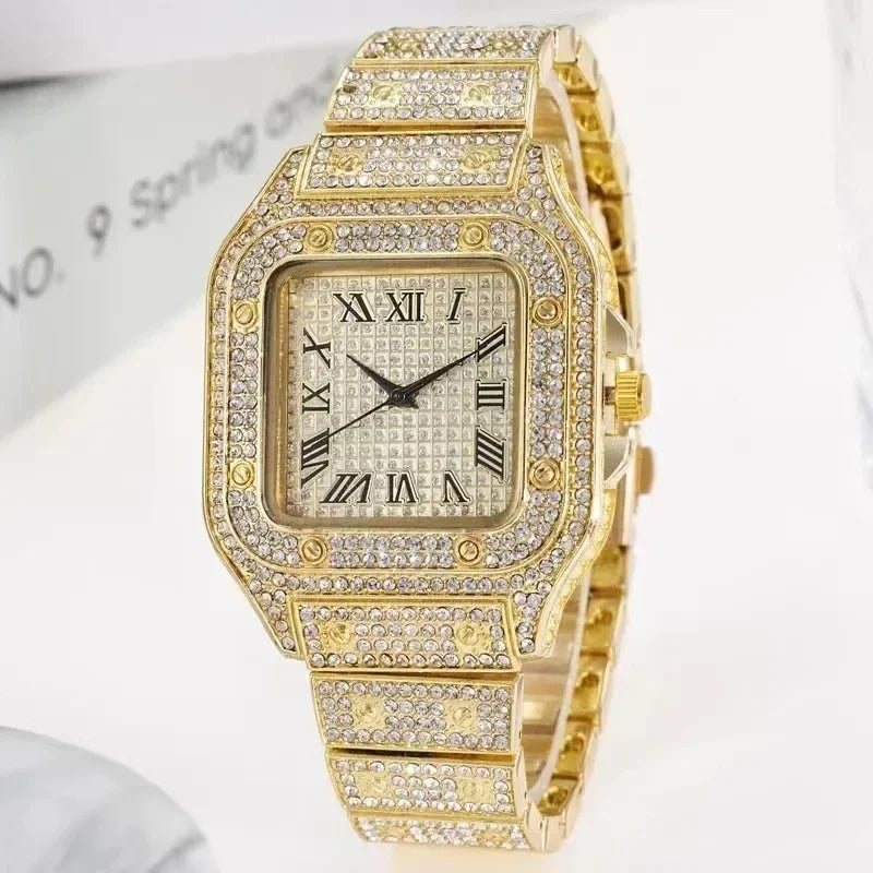 Luxury Rhinestone Quartz Watch – Unisex Square Dial