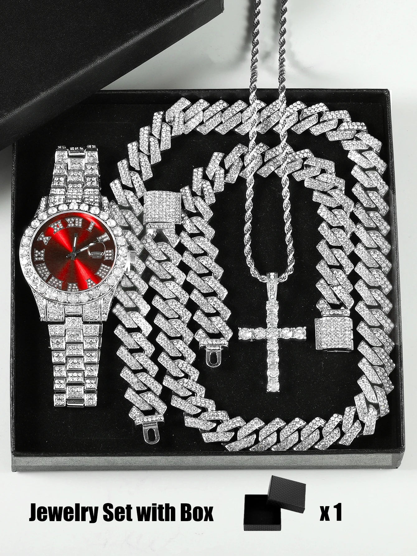 Iced Out Luxury Watch, Bracelet & Necklace Set – HipHop Cuban Chain