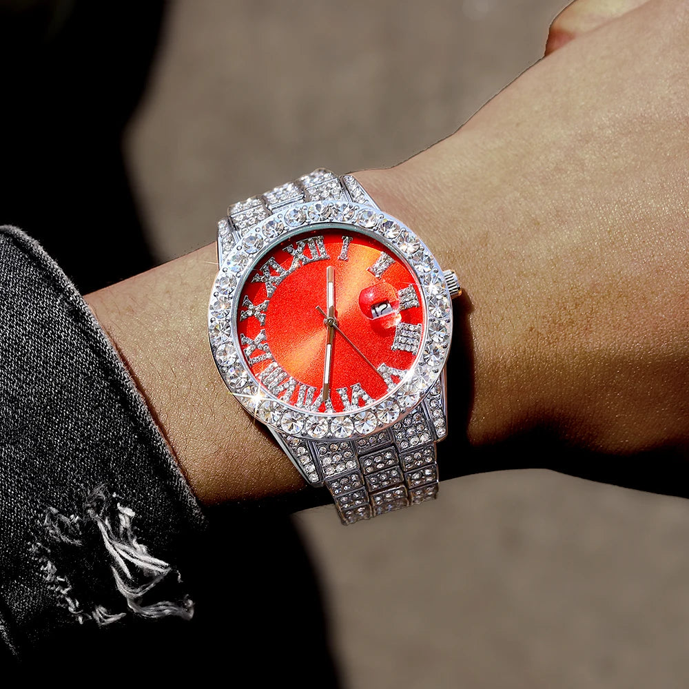 Iced Out Luxury Watch, Bracelet & Necklace Set – HipHop Cuban Chain