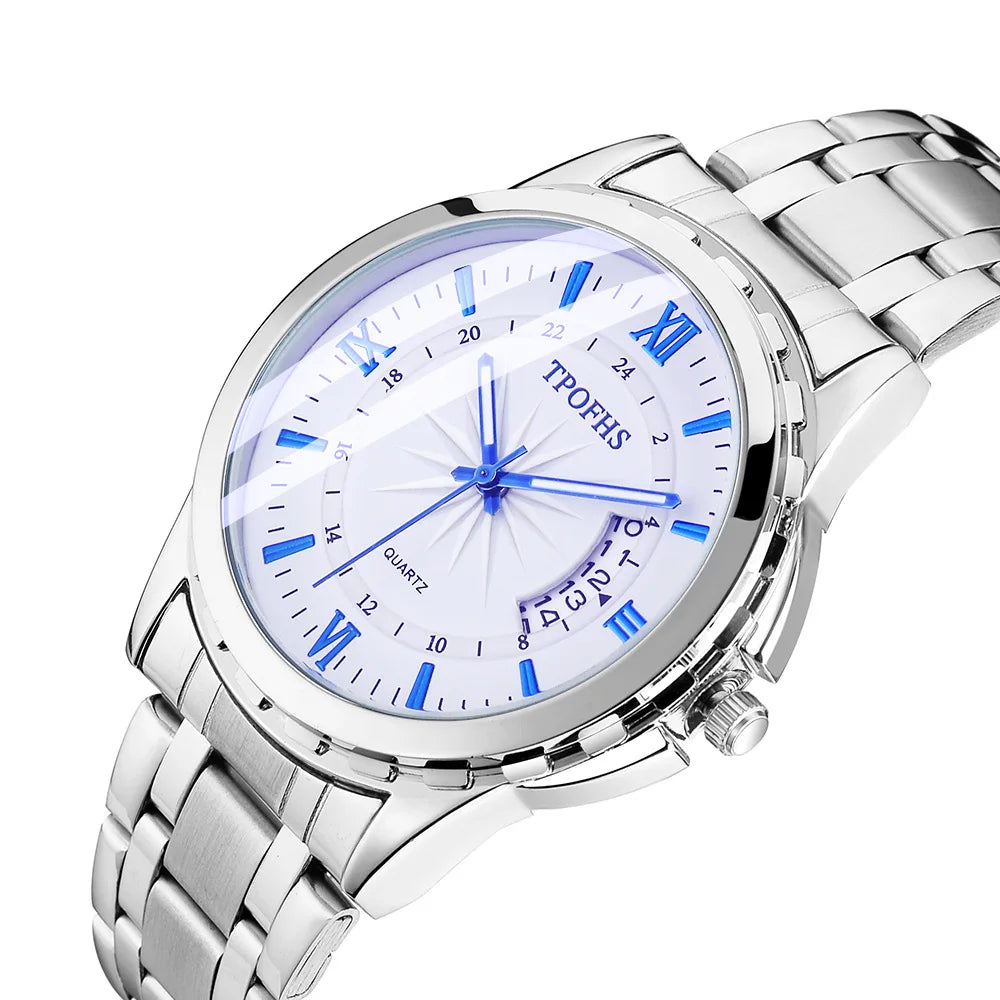 Men’s Stainless Steel Business Watch – Waterproof Quartz Wristwatch with Calendar